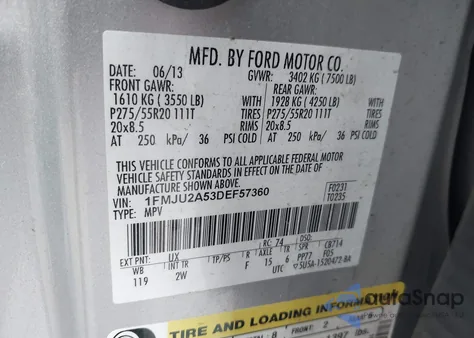 2013 Ford Expedition Limited from USA, damaged, VIN 1FMJU2A53DEF57360